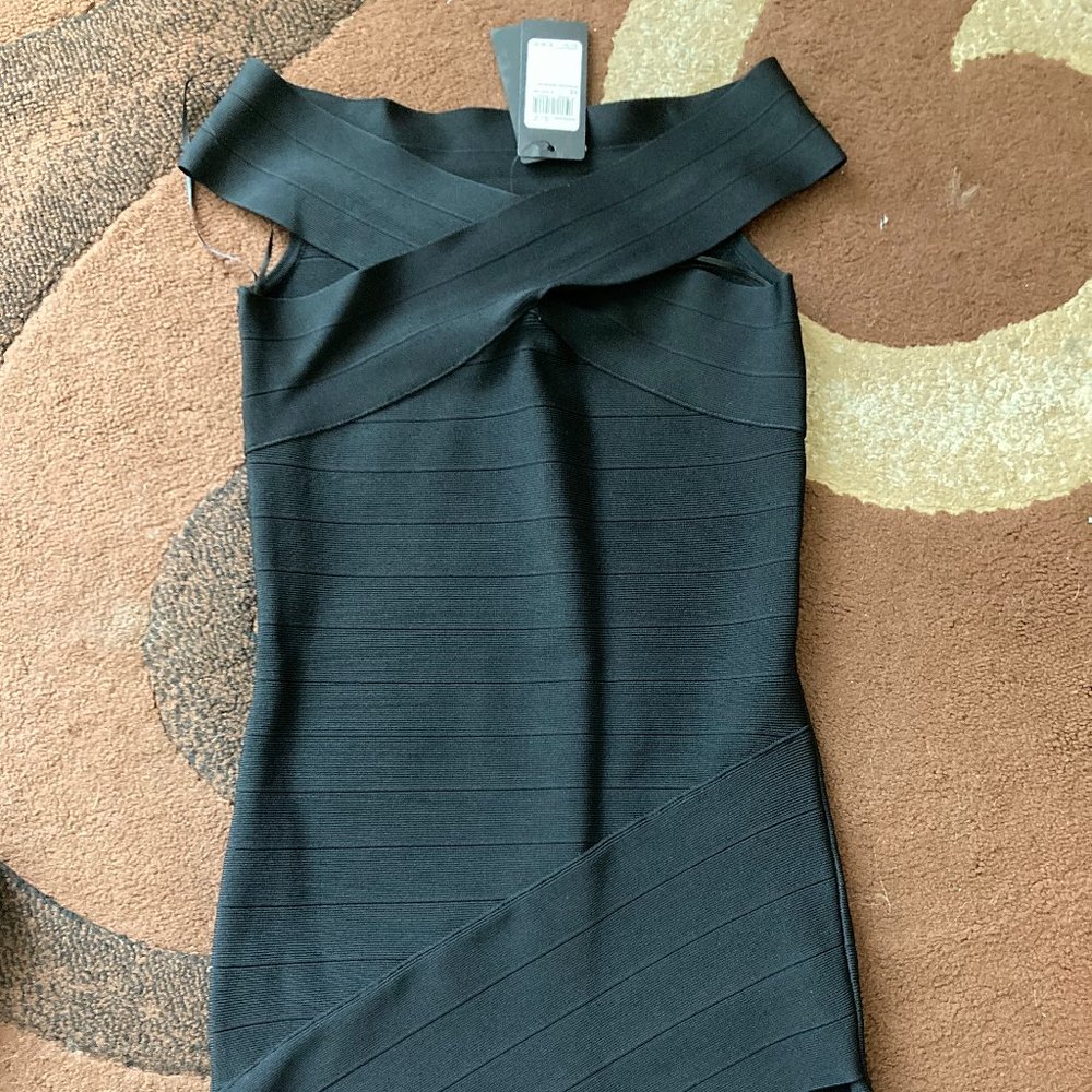 Guess Black Bodycon Off Shoulder Wrap Dress